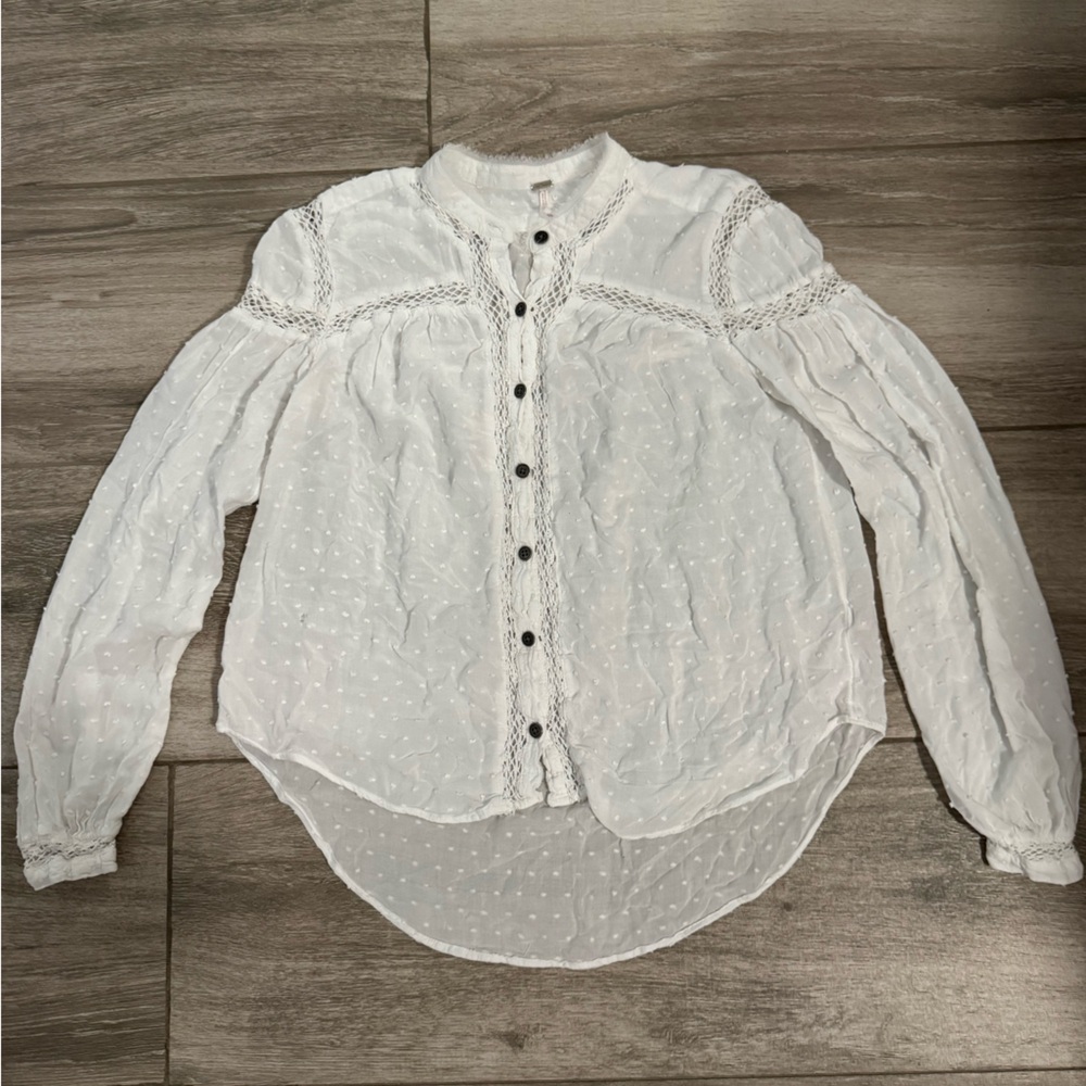 Free People White Everyday Girl Swiss Button Down